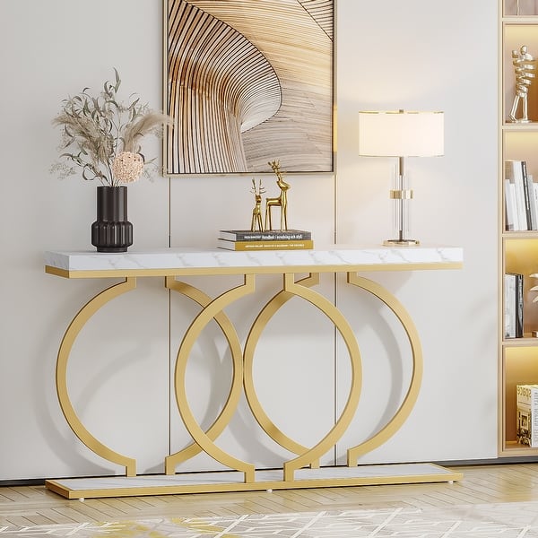 55 inch Faux Marble Console Table, Modern Sofa Table Gold Accent Table