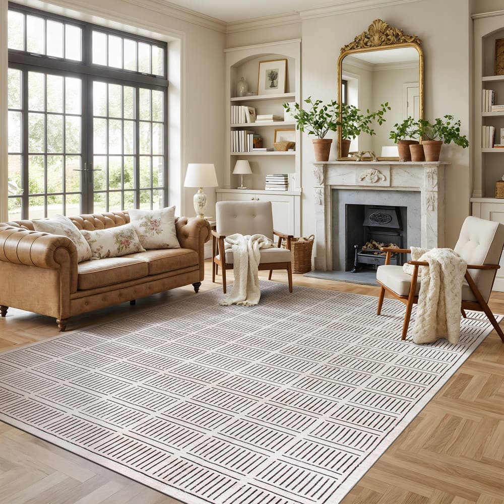 World Rug Gallery Bohemian Stripe Lines Washable Non-Slip Area Rug