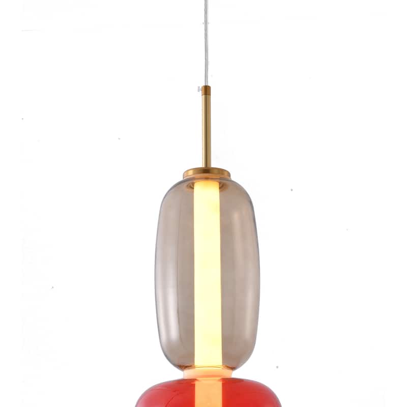 1-Light Gold LED Single Pendant With A Multi-color glass shade