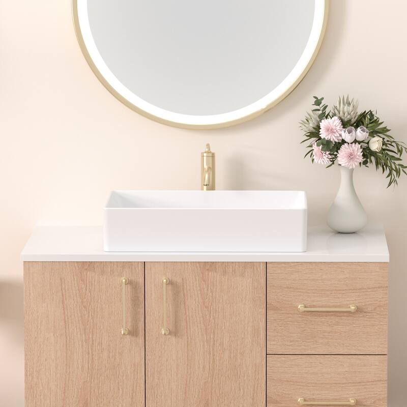 Modern Rectangular Ceramic Vessel Sink Countertop Bathroom Sink