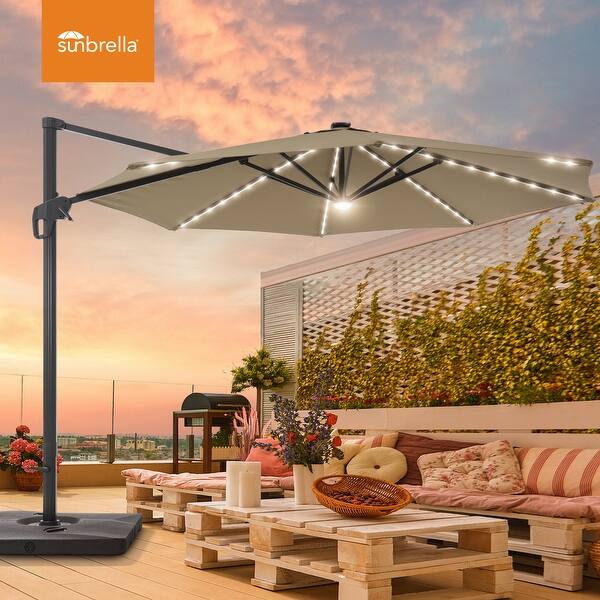 BONOSUKI 11Ft LED Cantilever Patio Umbrella,270g Sunbrella Canopy w/Base -  Bed Bath & Beyond - 37057302