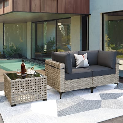 OVIOS 3 Pieces Outdoor Wicker Furniture Set With Solar-Powered Coffee Table