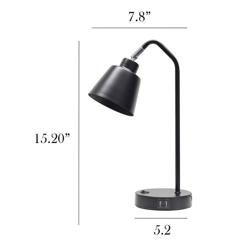 Adjustable Desk Task Lamp With Dual USB Ports - 16" - Black