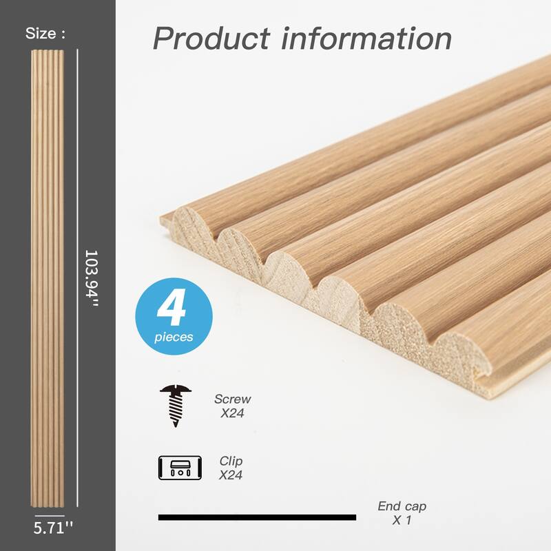 Art3d Wood Grain 3D Slat Wall Paneling,103.94"x5.71",4 Panels - 103.94"x5.71"