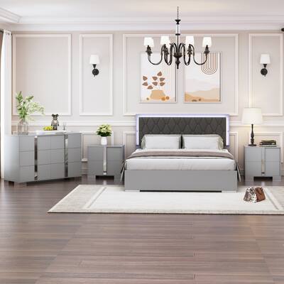 4-Pieces Bedroom Sets With Queen Size Platform Bed,2 Nightstands,Dresser