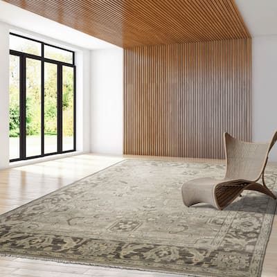 LoomBloom Muted Turkish Oushak Hand Knotted Area Rug Gray Color