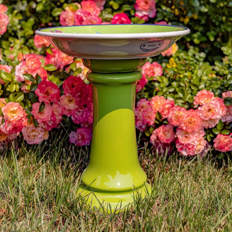 15 Inch Tall Porcelain Pedestal Birdbath - 13"x13"x15"