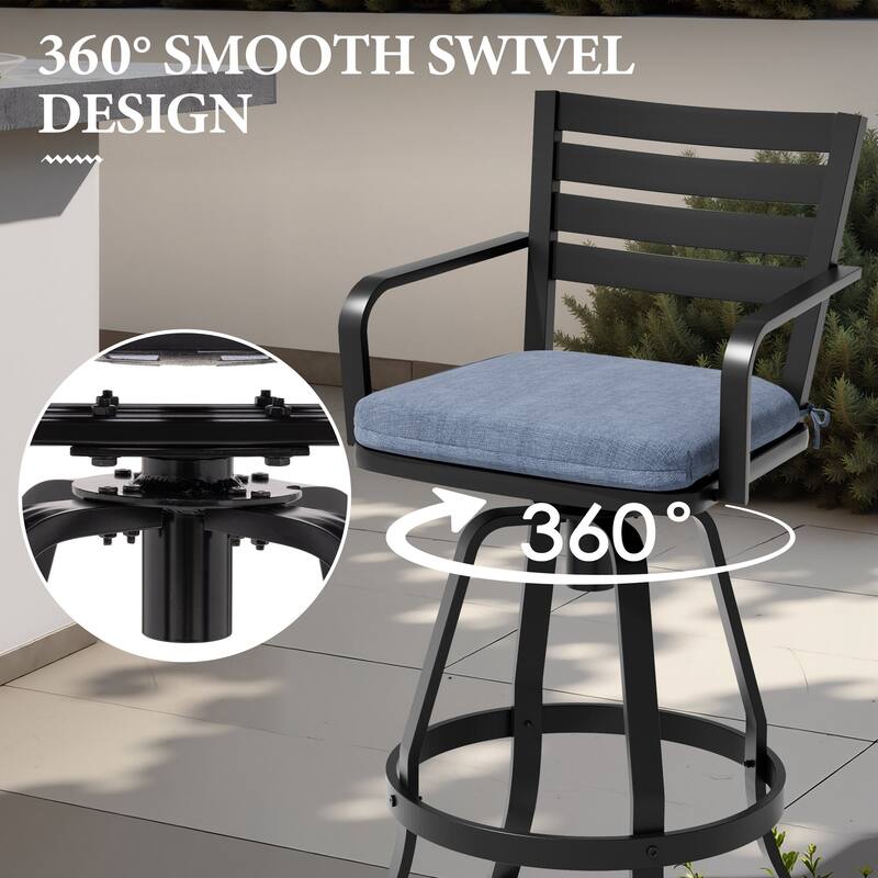 Outdoor Indoor Patio Aluminum Swivel Bar Stools Set with Sunbrella Cushions