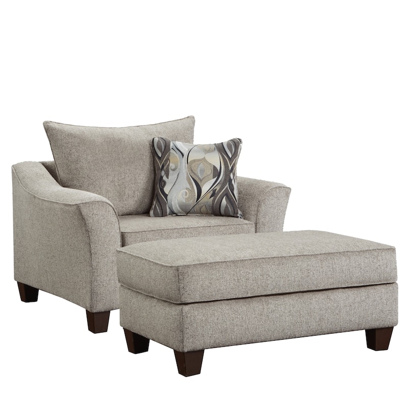 Roundhill Furniture Camero Contemporary Fabric Accent Chair and Ottoman Set - Grey