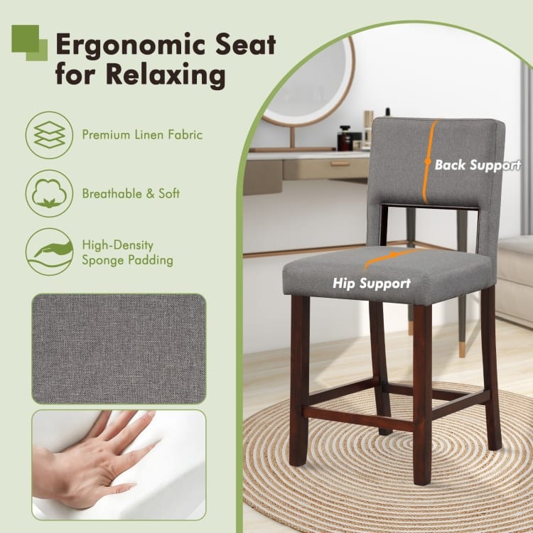 2 Piece Bar Chair Set with Hollowed Back and Rubber Wood Legs - 19" x 20.5" x 39" (L x W x H)