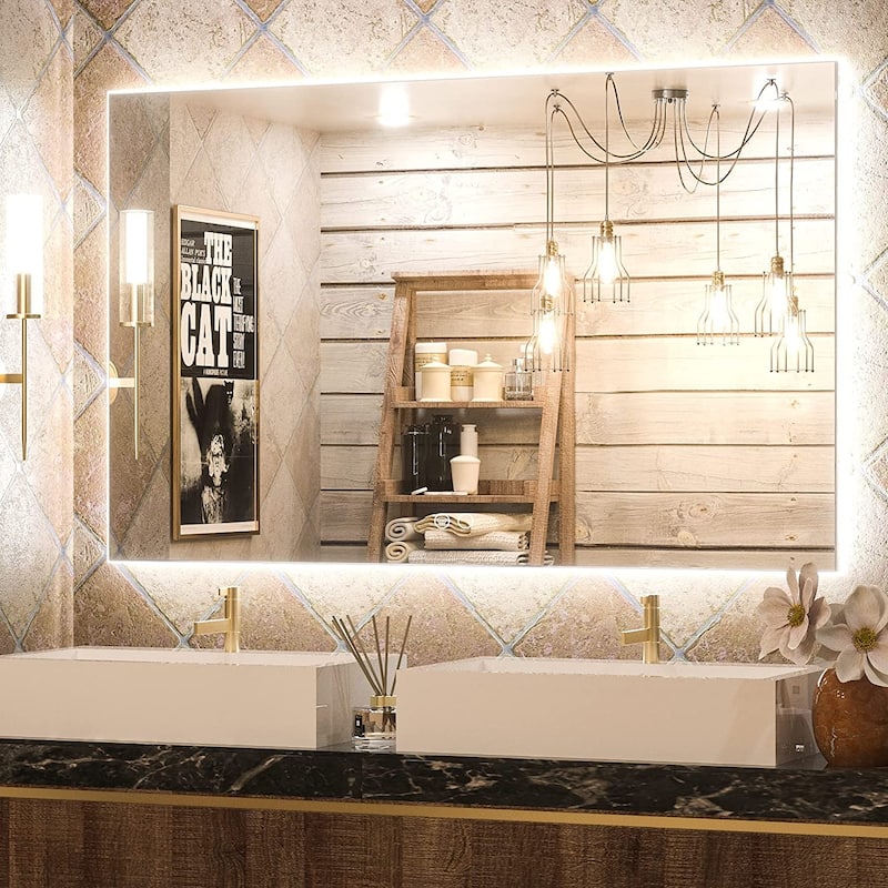 KEONJINN 3 Color LED Backlit Bathroom Vanity Wall Mirror, Anti-Fog, Dimmable