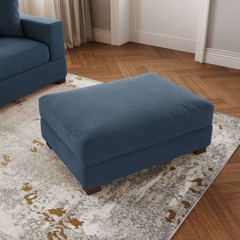 Modern Rectangle Oversized Stripe Corduroy Ottoman - Navy