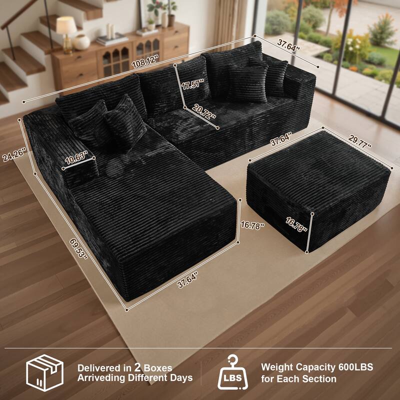 OVIOS All-Foam Cloud L-Shaped Lounger Sofa​ ​​With Ottoman​