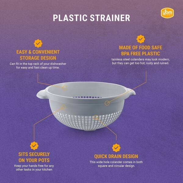YBM Home 8.5-Inch Plastic Colander Strainer - Model 31-1129, Perfect For Pasta & Veggies