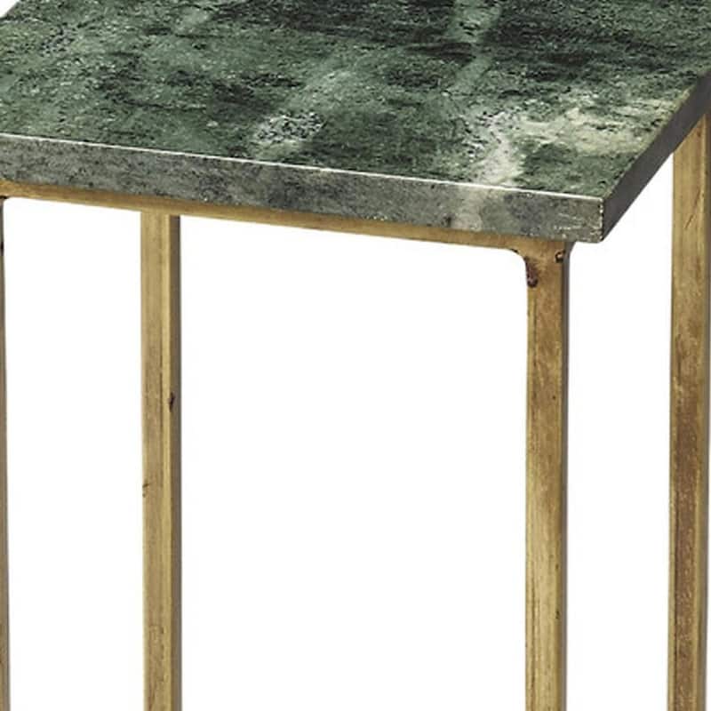 HomeRoots 21" Green and Gold Marble Drink Size Square End Table - 9.50 in. x 20.50 in. x 9.50 in.