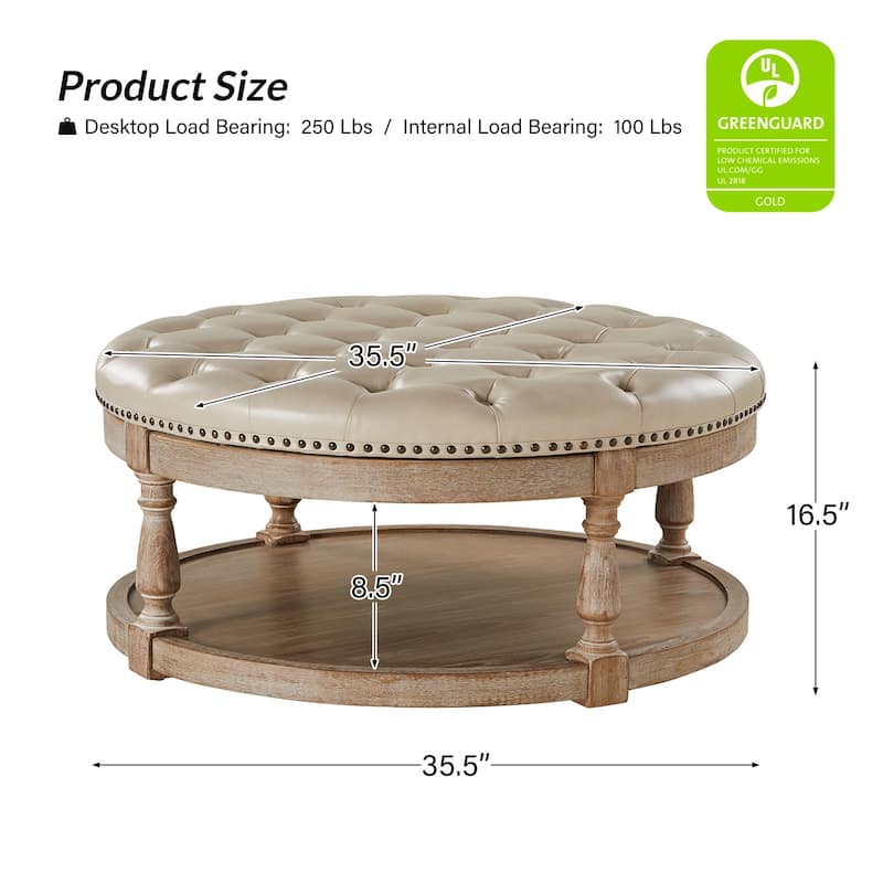 Dulcie Traditional Cocktail Vegan Leather Ottoman with Solid Wood Legs by HULALA HOME