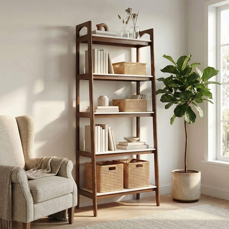 Madison Park Avalon Shelf/ Bookcase - Off-White/Pecan
