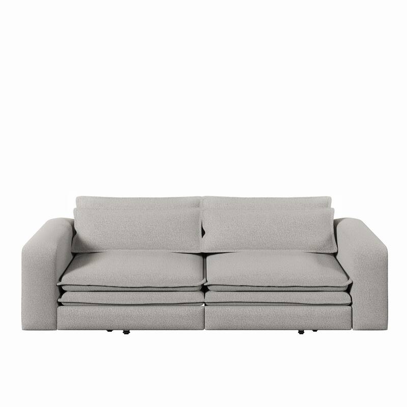 93" Convertible Sleeper Sofa Bed with Chaise Lounge, 3-in-1 Pull Out Sofa Couch, Teddy Fabric Loveseat Sofa w/ 2 Lumbar Pillows