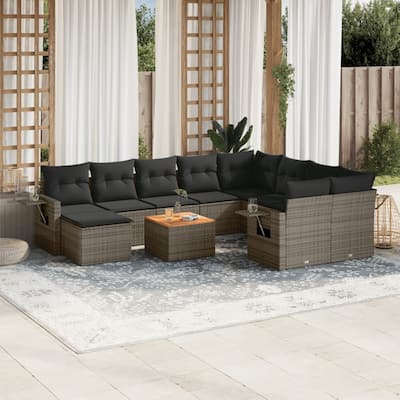 vidaXL Garden Sofa Set 11 Piece with Cushions Outdoor Sofa Set Poly Rattan