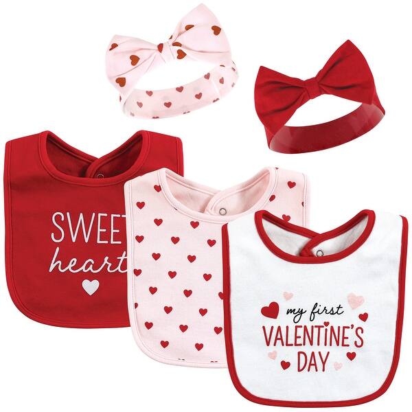 slide 1 of 1, Hudson Baby Infant Girl Cotton Bib and Headband or Caps Set, Valentine Sweetheart, One Size - Valentine Sweetheart - One Size One Size - Valentine Sweetheart