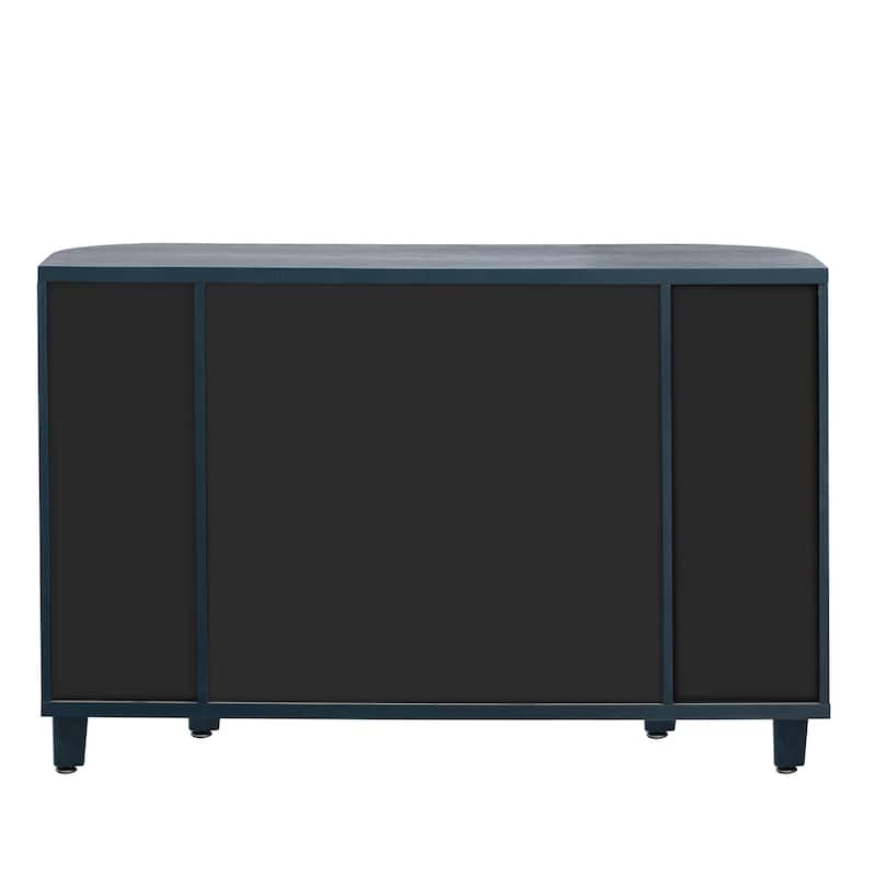 4 Door Curved Entryway Cabinets with Adjustable Shelves & fir Wood Legs, Display Case with Open Storage Rack & Metal Handle