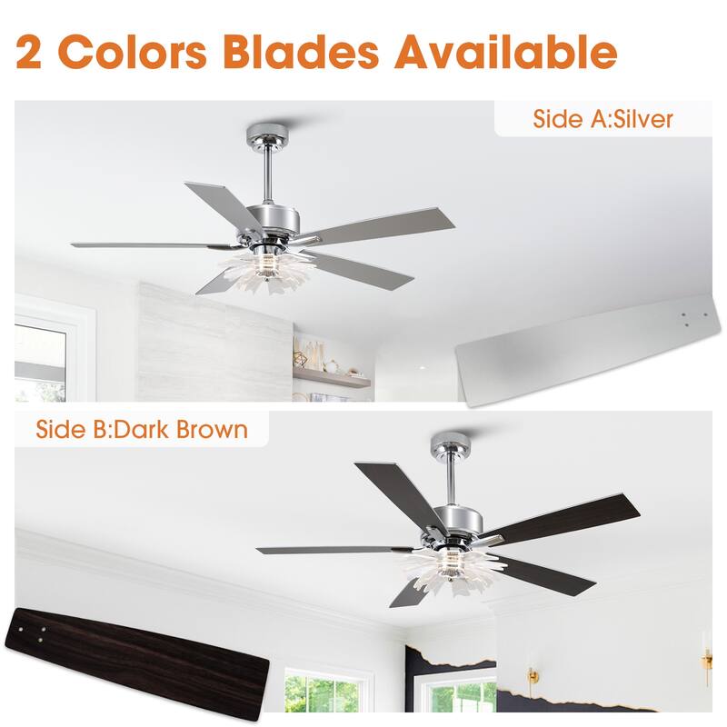 52" Chrome Reversible 5-Blade Modern LED Ceiling Fan with Light and Remote