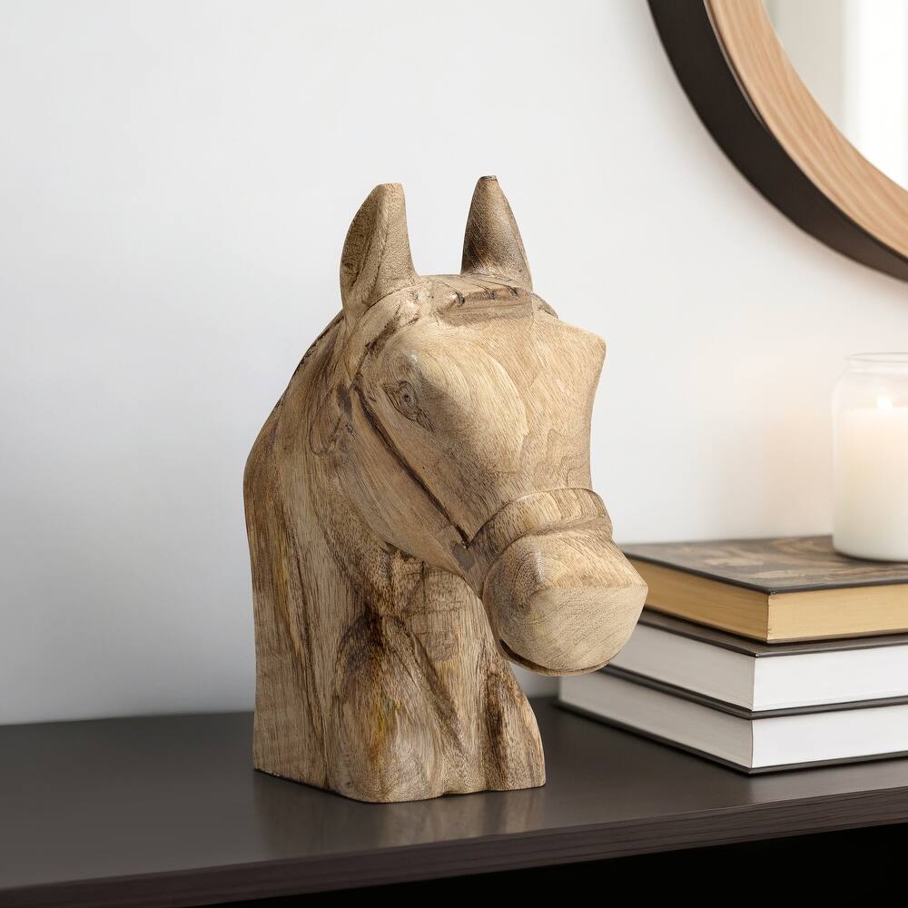 Sagebrook Home Neutral Wood 10"H Horse Head Decor Brown - 9" x 4" x 10"