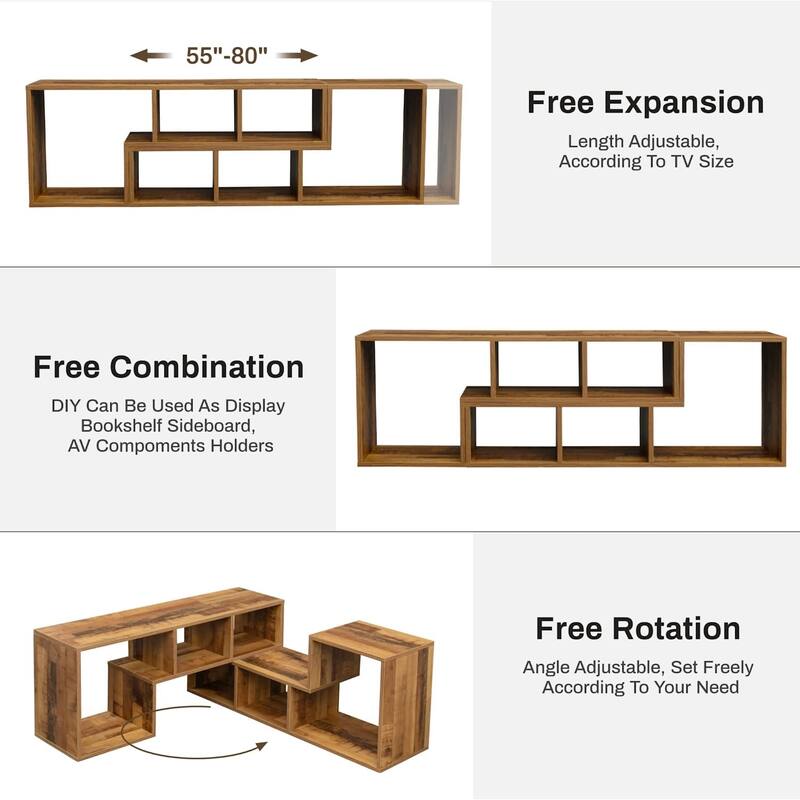 Grondin 2-Piece L Shaped TV Stand, Multi-Functional Free Combination Media Console Bookshelf for Living Room Bedroom