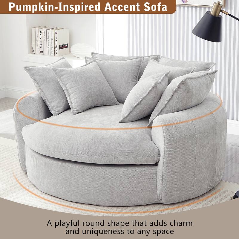 Oversized Round Accent Chair Lounge Chaise, Chenille Upholstered Boneless Sofa Bed, Deep Seat Sleeper Couch Reading Armchair