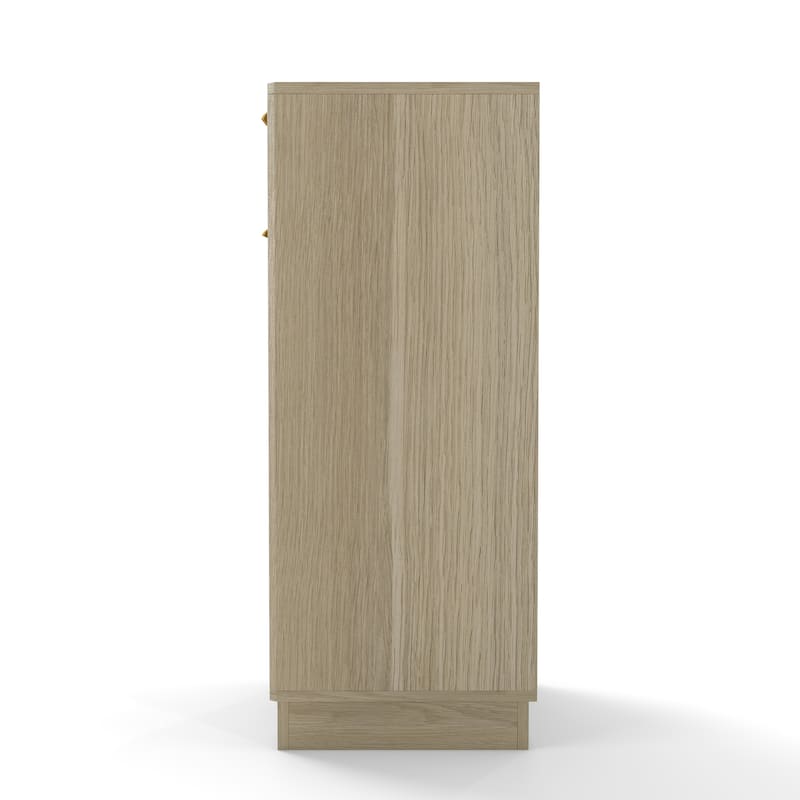 Wood Tilt-Out Accent Cabinet, Trash Can Cabinet with Wave-Textured Drawer, Stripe Storage Cabinet with Pull-Out Bin