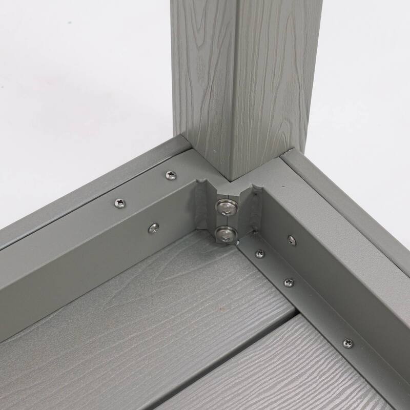 Wood Look Dining Table with Umbrella Hole Stainless Steel Legs Outdoor Picnic