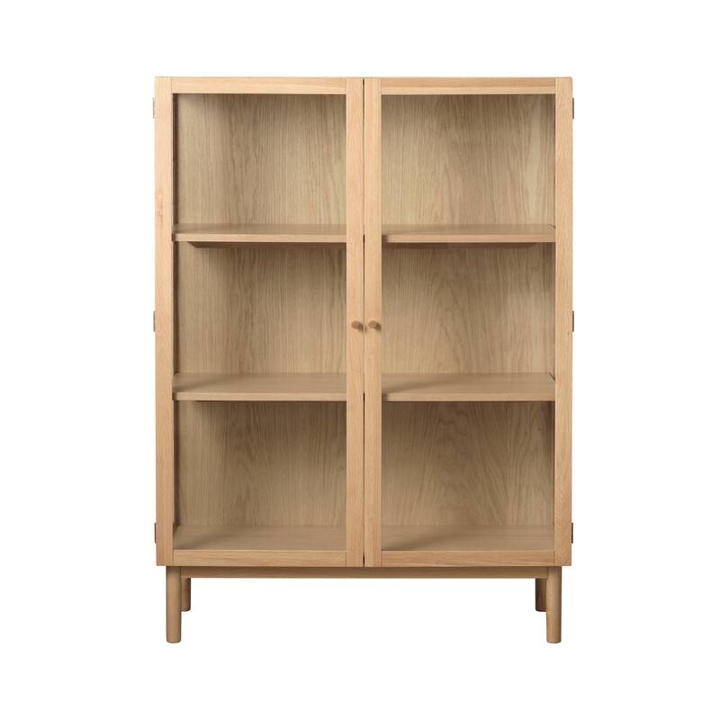 Rye Studio Modern Glass Panel Cabinet, Natural Oak