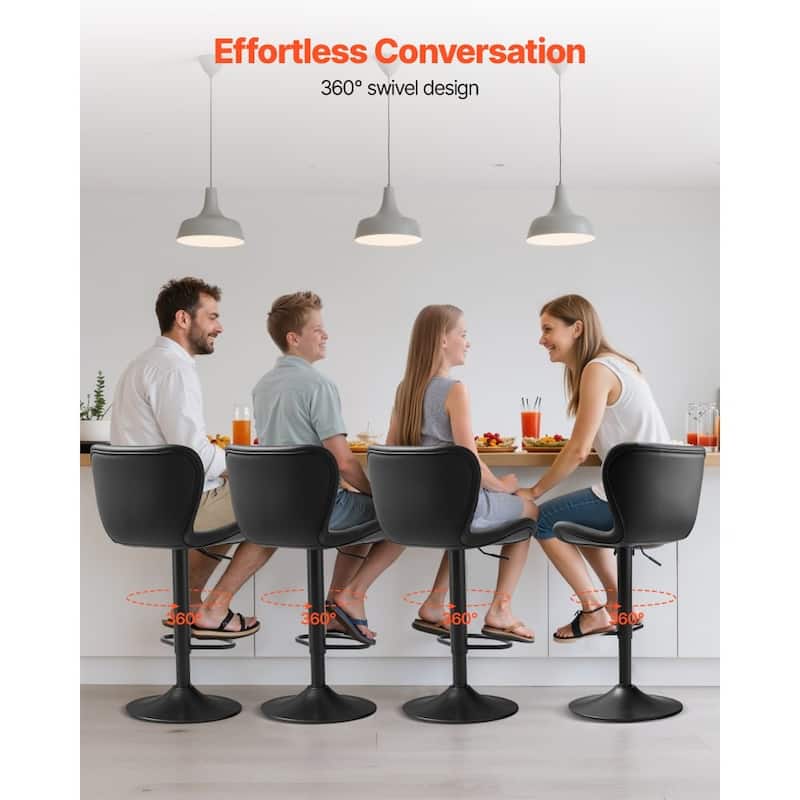 Set of 2 Adjustable Height Counter Bar Stools with Comfortable PU Leather Cushion Seat and Footrest - 18.50” x 21.06” x 35.04”