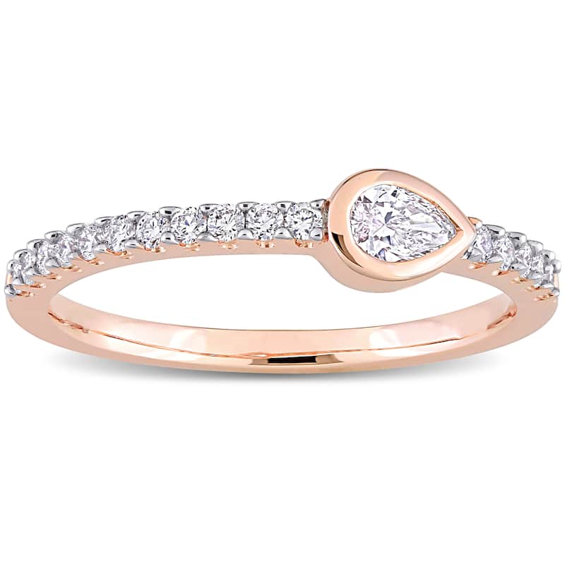 Miadora 14k Rose Gold 1/3ct TDW Pear and Round-cut Diamond Anniversary Wedding Band Ring