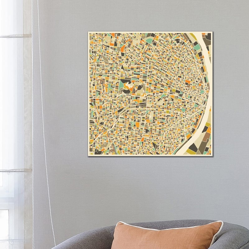 iCanvas "Abstract City Map of St. Louis" by Jazzberry Blue Canvas Print - 26x26x1.5