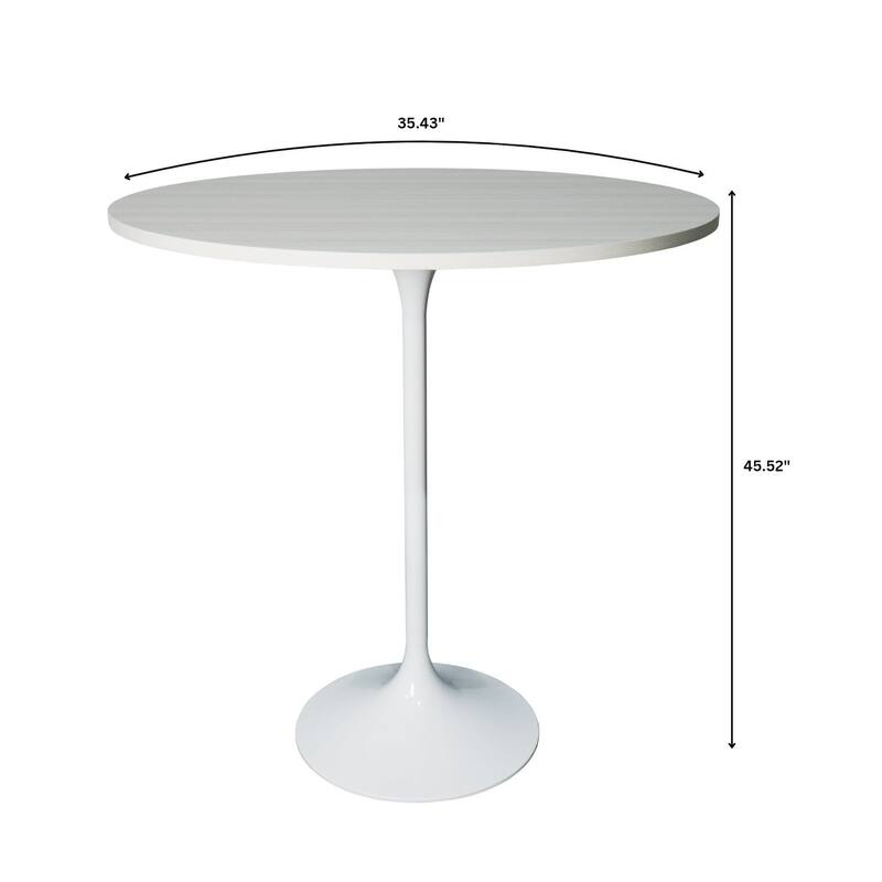 LeisureMod Verve 36" Round Dining Table with MDF Wood TableTop and White Steel Base for Kitchen & Dining Room