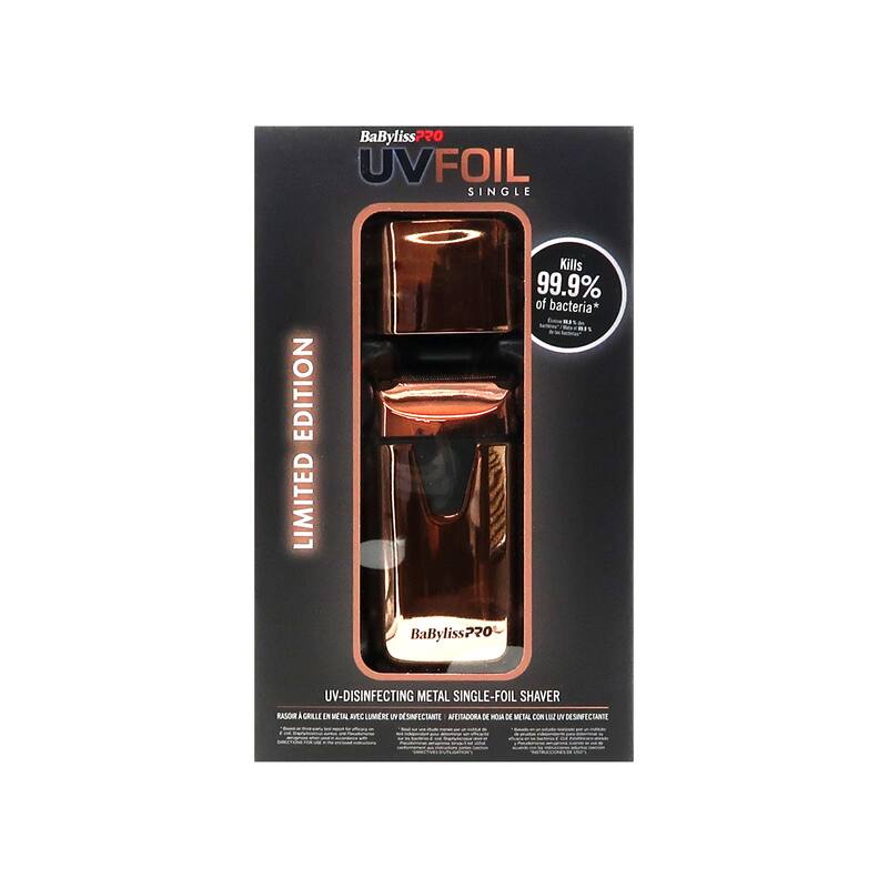 BaByliss Pro LIMITED EDITION UVFOIL UV-Disinfecting Metal Single Foil Shaver - Rose Gold FXLFS1RG + Fade Brush + 9" Comb