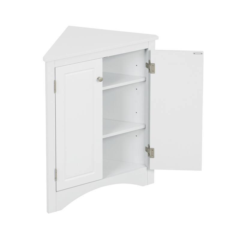 Roomfitters Triangle Corner Bathroom Cabinet, Modern MDF Floor Storage Organizer with Adjustable Shelves & Metal Knobs