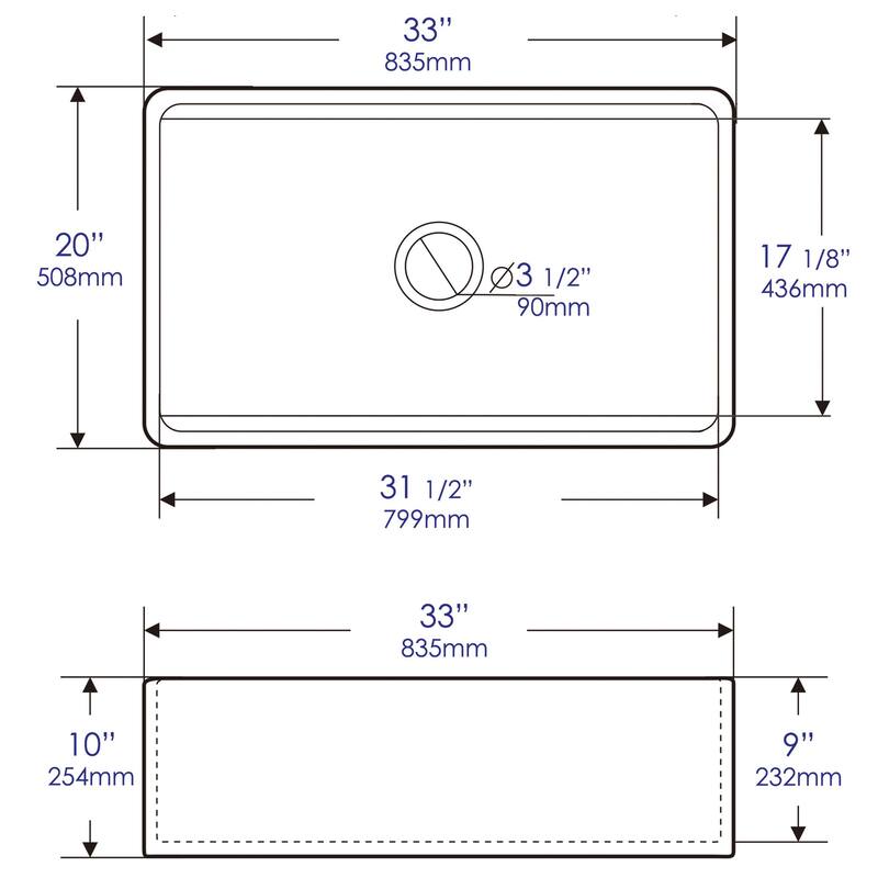 ALFI Brand White Smooth Apron Workstation 33" x 20" Single Bowl Step Rim Fireclay Farm Sink with Accessories