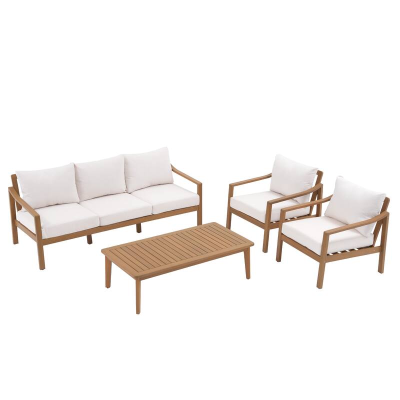 Outdoor 4 Piece Wooden Chair Set With Table