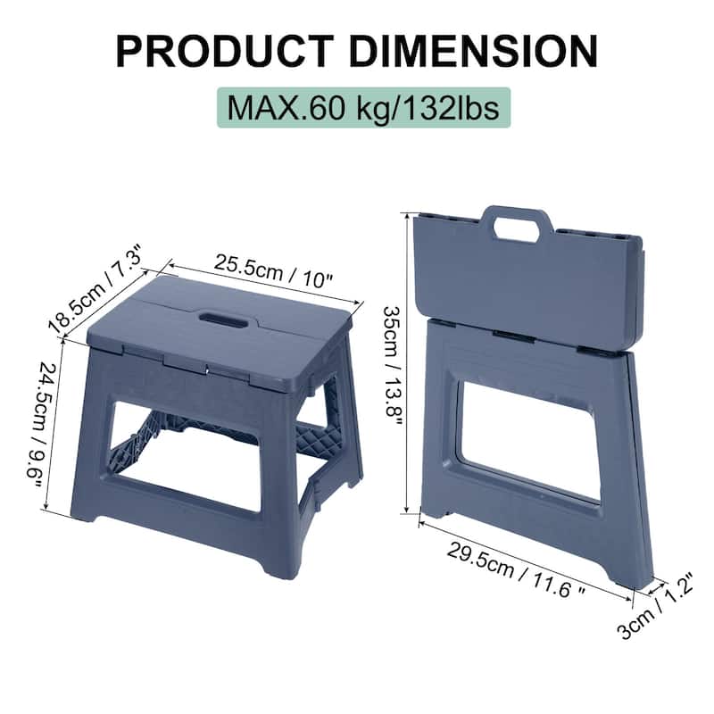 9" Folding Step Stool for Adults 132 lbs Capacity - 10 x 7.3 x 9.6inch - Blue