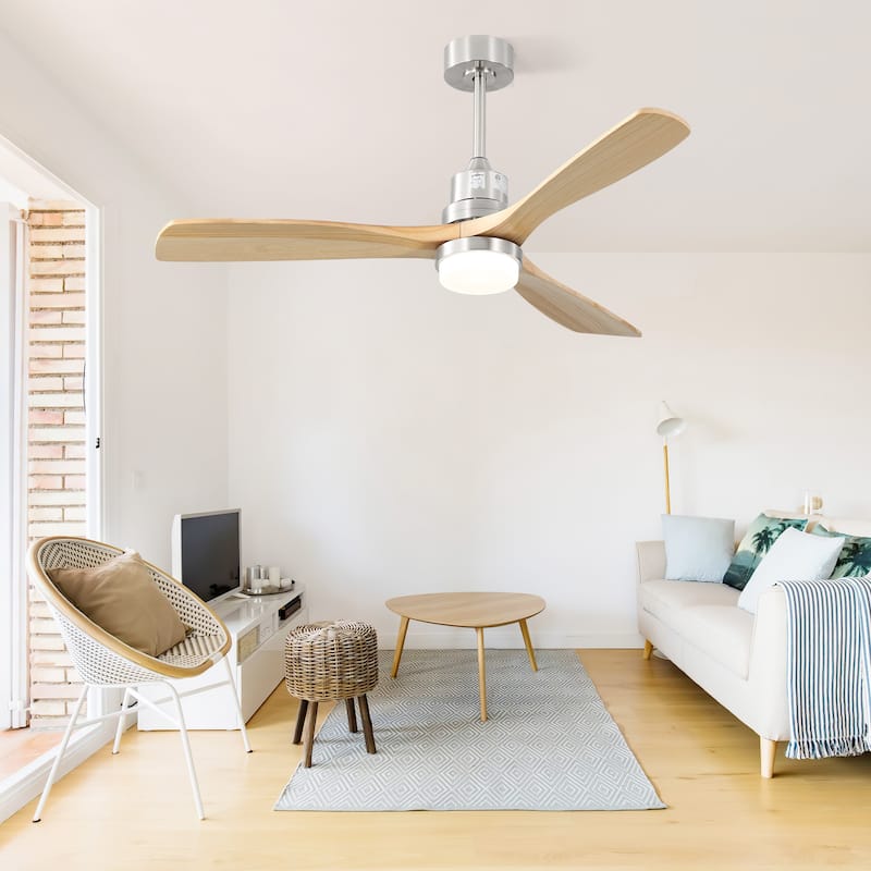 52 Inch Ceiling Fan With Dimmable Led Light 6 Speed Remote 3 Wood Blade - Brushed Nickel