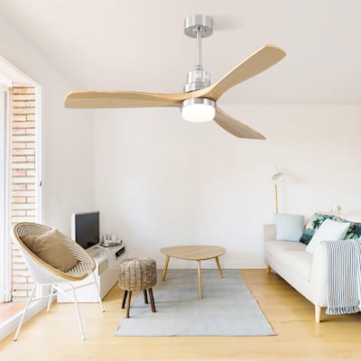 52 Inch Ceiling Fan With Dimmable Led Light 6 Speed Remote 3 Wood Blade - Brushed Nickel