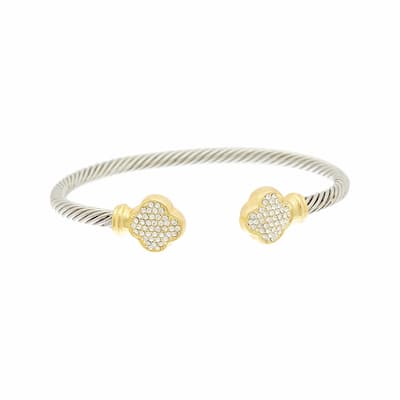 Juvell Gold Two-Tone Plated Cubic Zirconia Twisted-Cable Cuff Bracelet