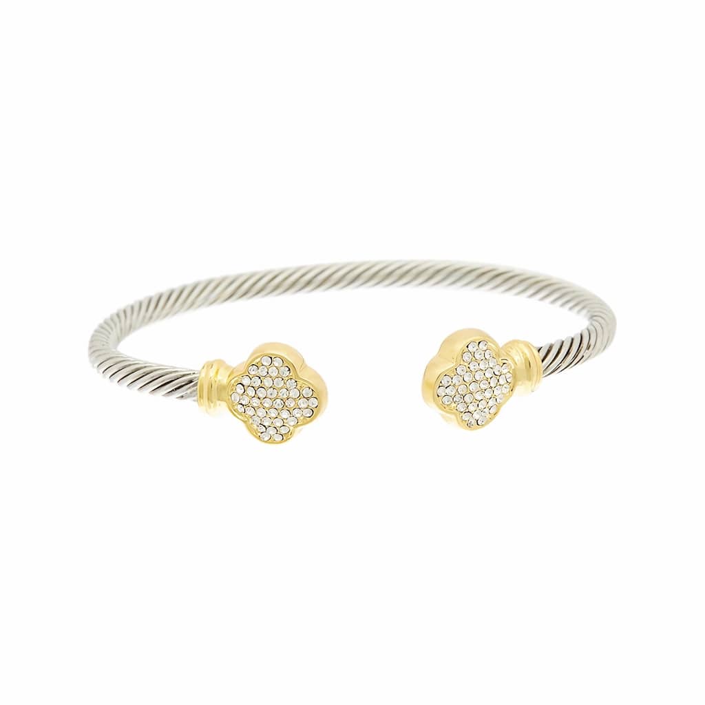 Juvell Gold Two-Tone Plated Cubic Zirconia Twisted-Cable Cuff Bracelet