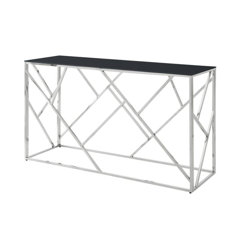 Modern Glass Console Table, 55" Gold Sofa Table with Sturdy Metal Frame and Tempered Glass Top