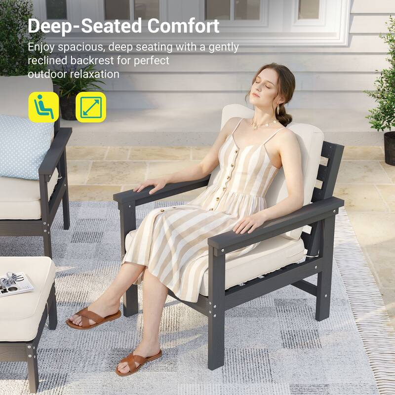 HIPS Outdoor Sofa Set with 3.9 Inch Cushions & Ottoman (Set of 5)