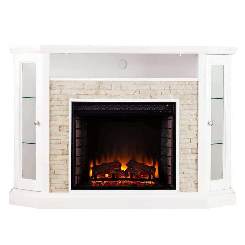 SEI Furniture Ratner Faux Stone Fresh White Corner Convertible Fireplace