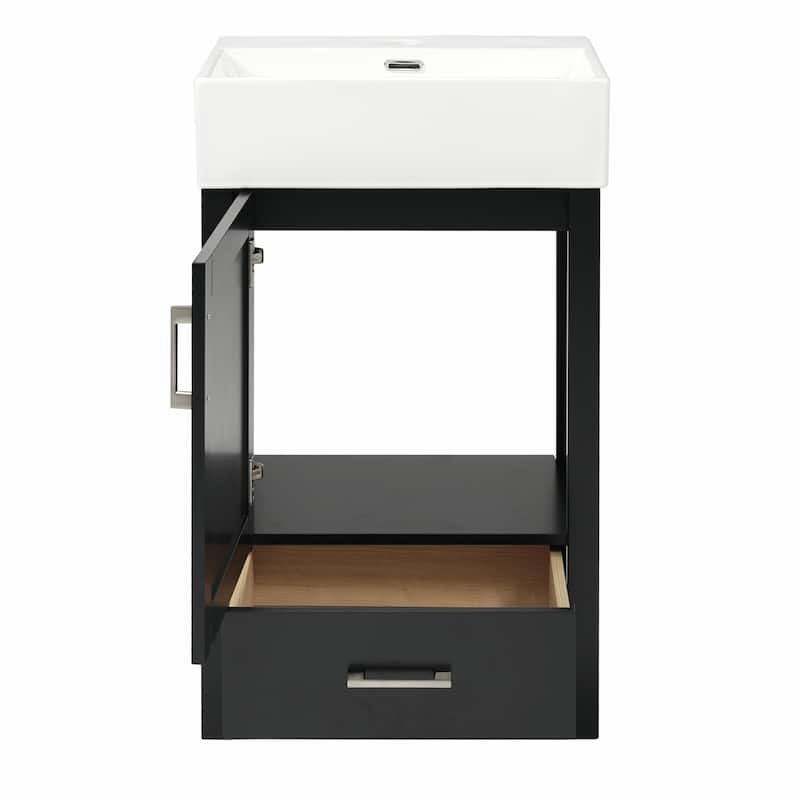 20.28'' Black Modern Bathroom Vanity with Ceramic Sink, Solid Wood Frame and Drawer