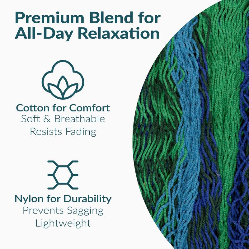 Mayan Family Hammock XXL Blue Handwoven Thick Cord - 880-lb. Capacity